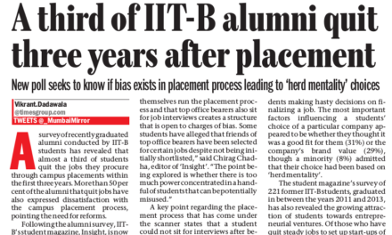 Mirror: A third of IITB Alumni quit three years after Placement